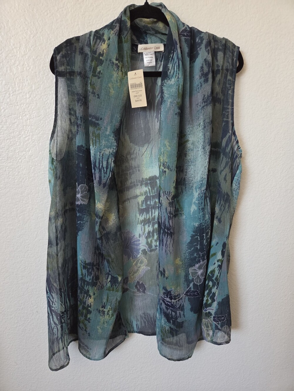 Coldwater Creek Water Color Floral Sheer Sleeveless Wrap Coverup